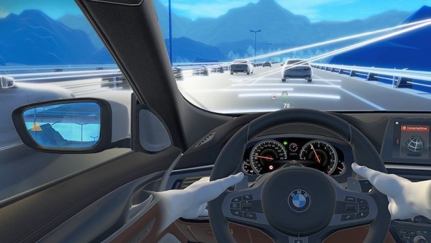 Ein Screenshot aus dem Personal-Copilot-Cockpit von BMW, der die Handbewegungen beim Spurwechsel zeigt. (Foto: Yellow Design)