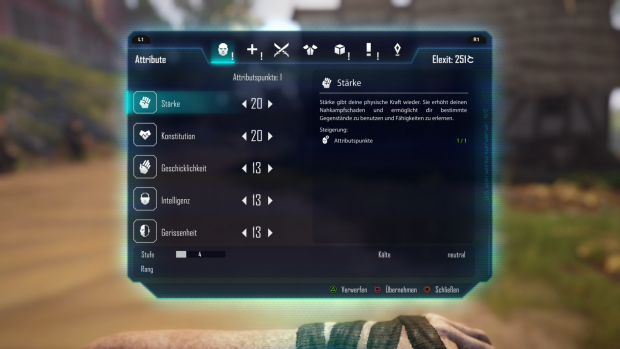 So einfach und wirkungsvoll wie in Elex wünschen wir uns jedes Rollenspielsystem! (Screenshot: Golem.de / Bild: Piranha Bytes)