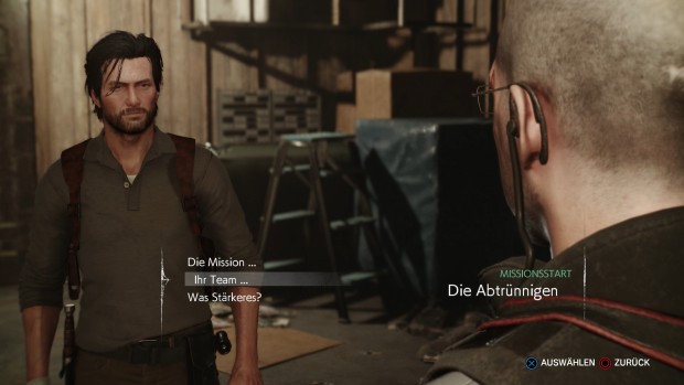 Im Unterschlupf plaudern wir mit einem Verbündeten. (Screenshot: Golem.de / Bild: Bethesda)