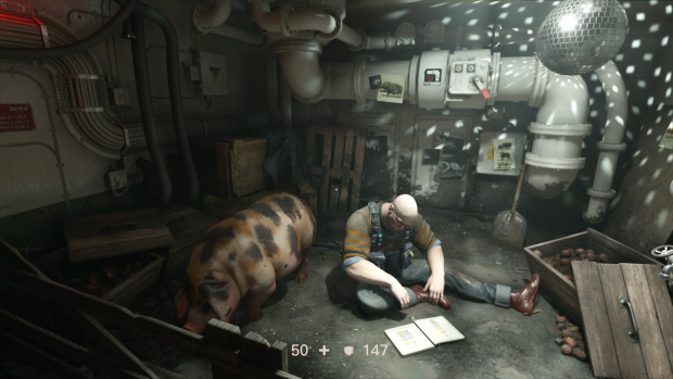 Wie im Vorgänger gibt es auch in Wolfenstein 2 eine Zentrale zum Ausruhen ... (Bild: Bethesda/Screenshot: Golem.de)