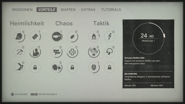 Die Liste mit allen Vorteilen im Optionsmenü. (Bild: Bethesda/Screenshot: Golem.de)