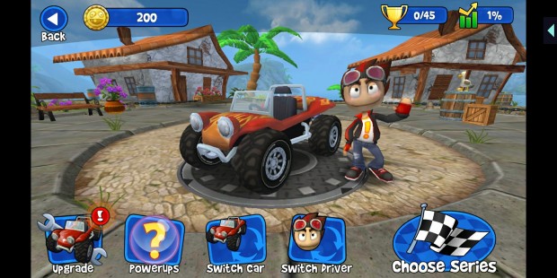 Beach Buggy Racing sieht genauso aus, als ob wir das Spiel normal installiert hätten. In der oberen rechten Ecke gibt es allerdings noch das Hatch-Menü. (Screenshot: Golem.de)