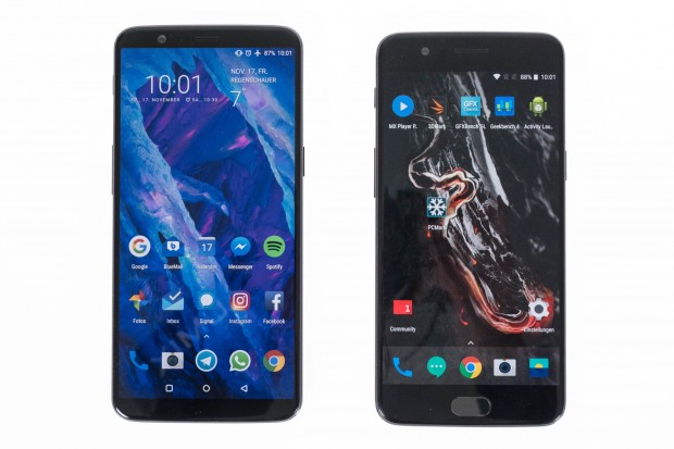 Im direkten Vergleich mit dem Oneplus Five ist der größere Bildschirm beim 5T sofort sichtbar. (Bild: Martin Wolf/Golem.de)