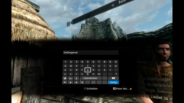 Den Namen geben wir auch in der virtuellen Realität per Tastatur ein. (Bild: Bethesda / Screenshot: Golem.de)