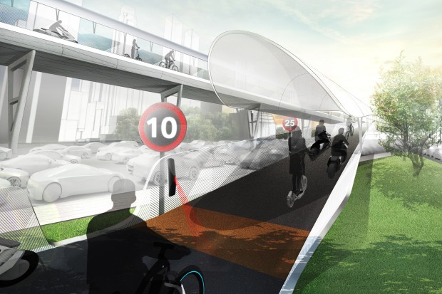 Alle paar Kilometer gibt es Zufahrtsrampen, wo die Nutzer automatisch erkannt werden. (Grafik: BMW)