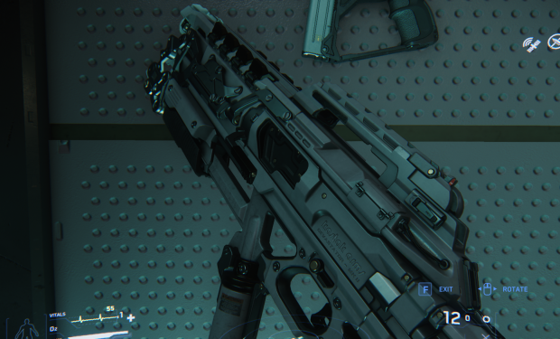 Im Waffenladen schaue ich mir eine Energieschrotflinte an. (Bild: CIG/Screenshot: Oliver Nickel/Golem.de)