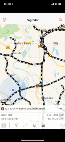 ... wie auch das DB Zugradar haben die Strecke eingezeichnet.  (Foto: Andreas Sebayang/Golem.de)