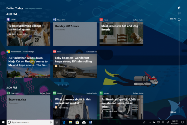 Timeline speichert vergangene Sitzungen ab.(Bild: Microsoft)