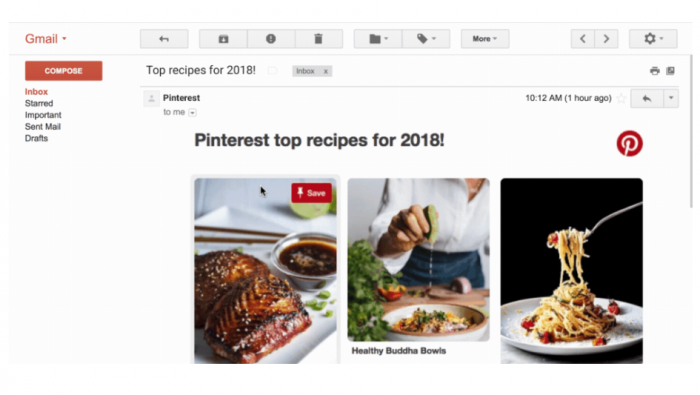 AMP f&uuml;r Gmail am Beispiel einer E-Mail von Pinterest (Screenshot: Golem.de)