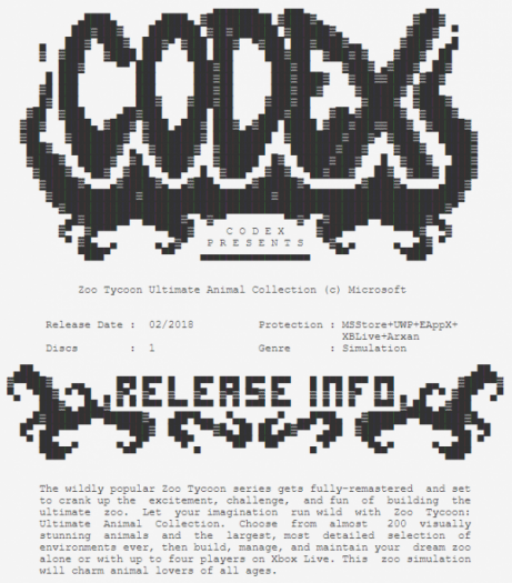 Codex konnte Zoo Tycoon knacken. (Bild: Codex/Screenshot: Torrentfreak)