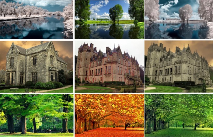 Links das Referenzbild, in der Mitte das Zielbild und rechts das Ergebnis (Bild: Cornell University)