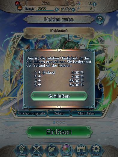 Ein Fenster informiert über die Gewinnwahrscheinlichkeit in Fire Emblem Heroes. (Bild: Nintendo/Screenshot: Golem.de)