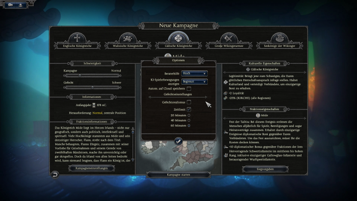 Für jede der zehn Fraktionen gibt es eine Kampagne. (Bild: Creative Assembly/Screenshot: Golem.de)