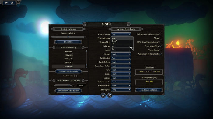 Das Grafikmenü der PC-Version bietet vielfältige Einstellmöglichkeiten. (Bild: Creative Assembly/Screenshot: Golem.de)