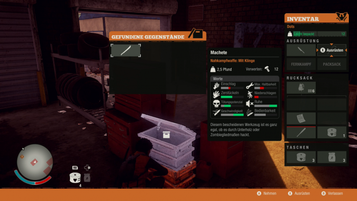 Das Management von Rohstoffen und Ausr&uuml;stung nimmt sehr viel Zeit in Anspruch  (Xbox-One-Version). (Bild: Microsoft/Screenshot: Golem.de)