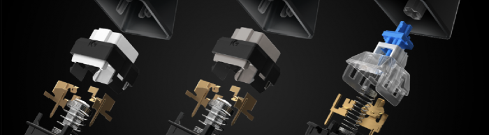 Logitech GX Blues rechts, Romer-G-Switches in der Mitte und link. (BIld: Logitech)