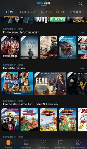 Die Prime-Video-App auf einem iOS-Gerät zeigt noch das alte Cover-Format und die Prime-Banderole. (Bild: Amazon/Screenshot: Golem.de)