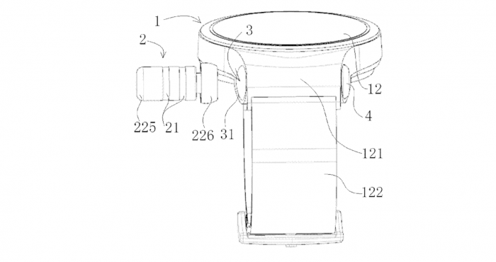 Bei diesem Smartwatch-Patent von Huawei befinden sich die Schächte für die Bluetooth-Ohrstöpsel zwischen Uhrengehäuse und Armband. (Bild: Wipo)