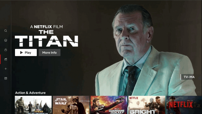 Das Seitenmenü ist neu in der Netflix-App auf Fernsehern. (Bild: Netflix)