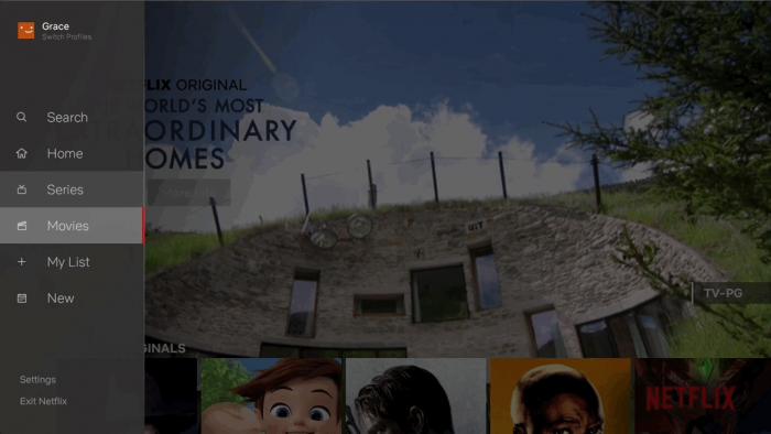 Das Seitenmenü ist neu in der Netflix-App auf Fernsehern. (Bild: Netflix)