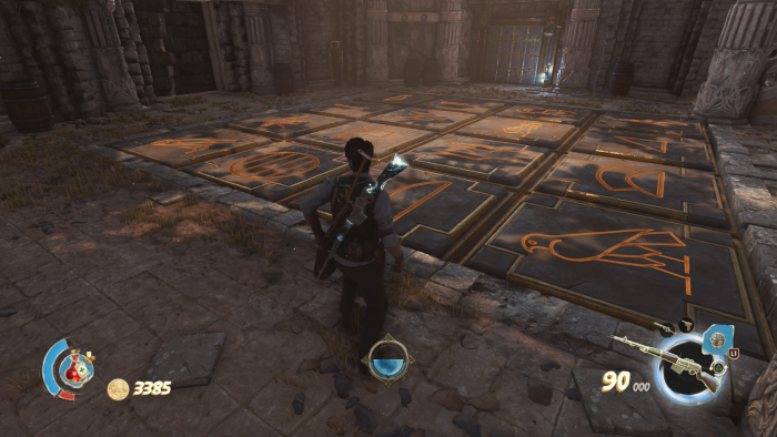 Ab und zu sind einfache Schalterrätsel zu lösen. (Bild: Rebellion/Screenshot: Golem.de)