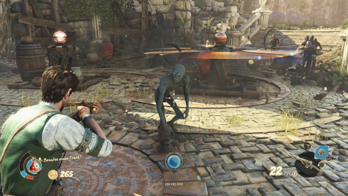 Eine Mumie ist von der wirbelnden Klinge dahinter nicht erwischt worden. (Bild: Rebellion/Screenshot: Golem.de)