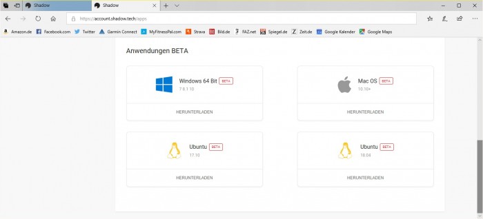Auch einige Beta-Versionen stehen bei Shadow zum Download bereit. (Bild: Shadow/Screenshot: Golem.de)