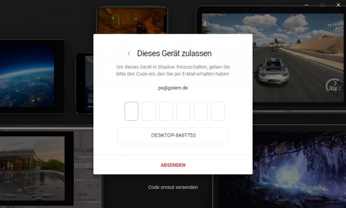 Nur bei der ersten Anmeldung auf einem Gerät müssen wir einen Bestätigungscode eingeben, den wir per Mail erhalten. (Bild: Shadow/Screenshot: Golem.de)