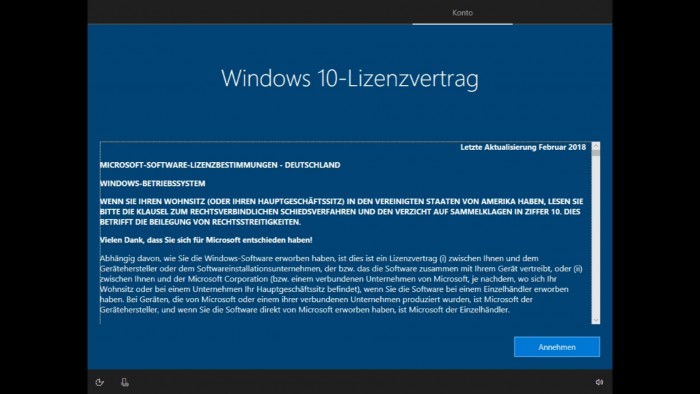 Bei der ersten Einrichtung auf Shadow schließen wir wieder mal einen Lizenzvertrag mit Microsoft. (Bild: Shadow/Screenshot: Golem.de)