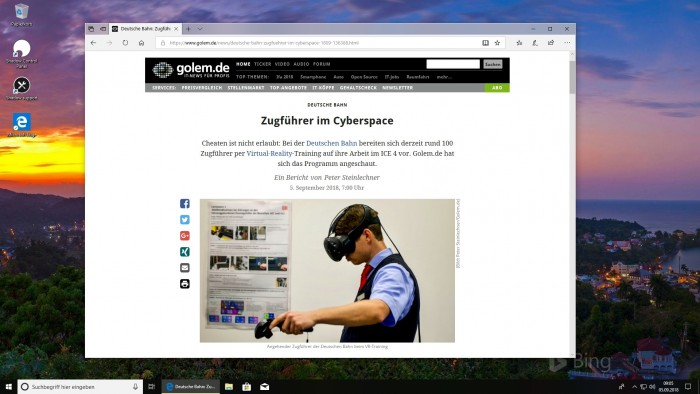 Auf dem gestreamten PC lesen wir natürlich erst mal einen Artikel auf Golem.de. (Bild: Shadow/Screenshot: Golem.de)