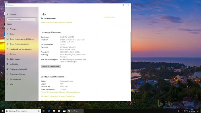 Die Systeminfo des gestreamten Windows-PCs im Rechenzentrum von Shadow. (Bild: Shadow/Screenshot: Golem.de)