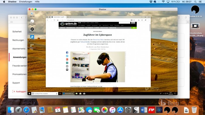 Der Shadow-PC läuft auf unserem Macbook genauso wie auf dem Windows-Desktop. (Bild: Shadow/Screenshot: Golem.de)