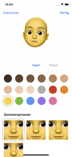 Mit den neuen Memojis können wir Animojis von uns selbst erstellen. (Screenshot: Golem.de)
