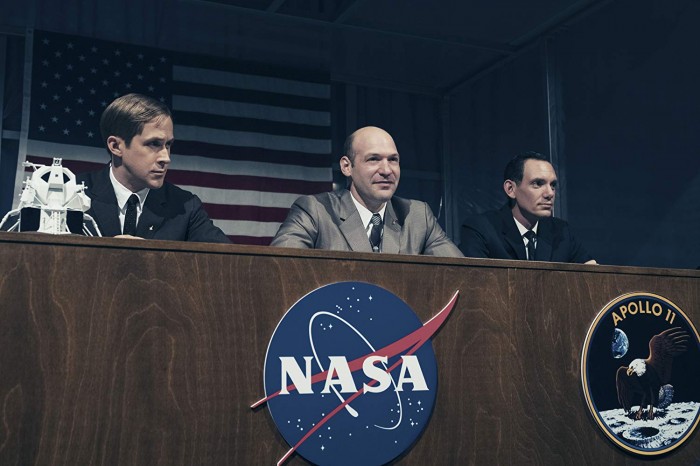 Neil Armstrong (Ryan Gosling), Buzz Aldrin (Corey Stoll), Mike Collins (Lukas Haas) (Bild: Universal Pictures)