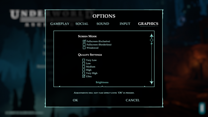 Das Grafikmenü erlaubt nur wenige Einstellmöglichkeiten. (Bild: Otherside Entertainment/Screenshot: Golem.de)