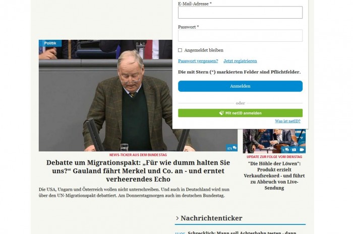 Angebote wie Merkur.de stellen inzwischen ein Login mit NetID zur Verfügung. (Screenshot: Golem.de)