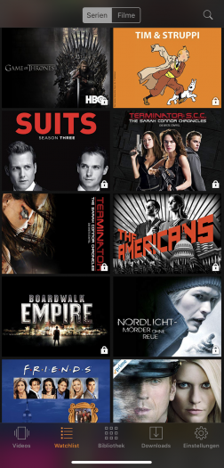 Prime-Video-App für iOS hat noch die alte Watchlist-Darstellung - hier der Serienbereich (Bild: Amazon/Screenshot: Golem.de)