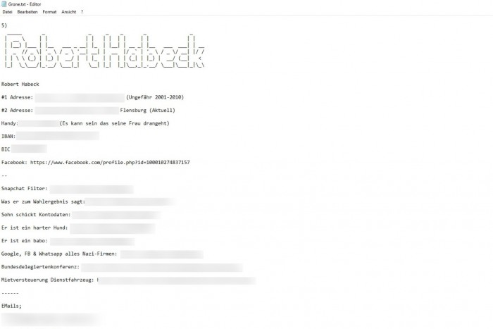 Grünen-Chef Robert Habeck war besonders stark von dem Leak betroffen.(Screenshot: Golem.de, Unkenntlichmachung von Golem.de) 