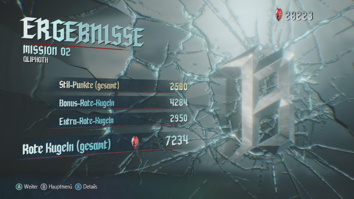 Nach jedem der rund 30 Level bekommen wir eine Schulnote - hier das große B auf der rechten Seite. (Bild: Capcom/Screenshot: Golem.de)