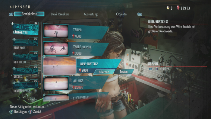 Im Menü können wir die Kombos auswendig lernen. (Bild: Capcom/Screenshot: Golem.de)