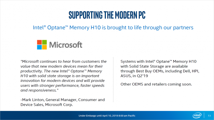Präsentation von Optane Memory H10 (Bild: Intel)