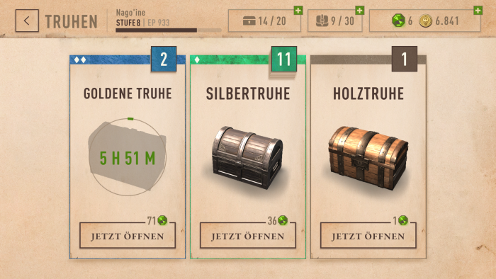 Die ergatterten Truhen zu öffnen, kostet Zeit oder Edelsteine.  (Bild: Bethesda, Screenshot: Golem.de)