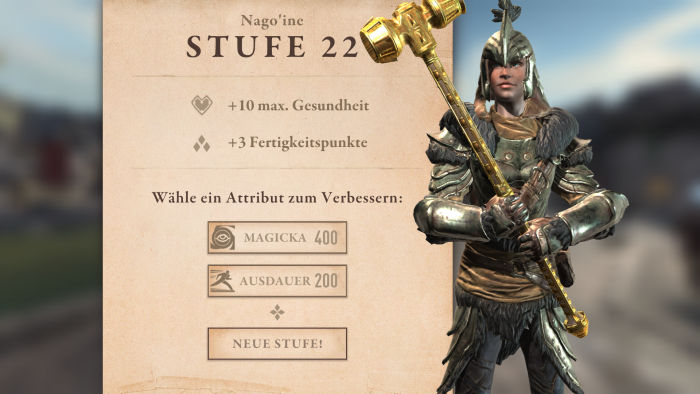 Bei einem Level-Up gibt's mehr Gesundheit sowie Ausdauer oder Mana. (Rechteinhaber: Bethesda, Screenshot: Golem.de)