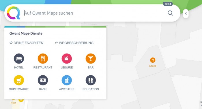 Qwant Maps verfügt über einige Rubriken. (Screenshot: Golem.de)