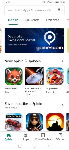 Der neue Play Store hat ein etwas transparenter wirkendes Design als zuvor. Unten am Bildrand zu erkennen: die Navigationsleiste. (Screenshot: Golem.de)