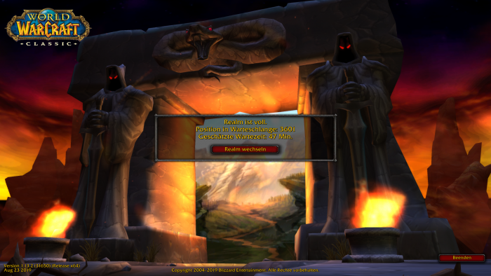 Auf dem deutschen Realm müssen wir uns in die Warteschlange einreihen. (Bild: Blizzard / Screenshot: Golem.de)