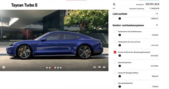 Das gilt auch f&uuml;r die Assistenzsysteme. (Bild: Porsche/Screenshot: Golem.de)