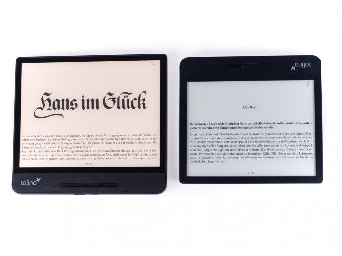 Die Displayrotation erlaubt auch das Lesen in E-Books, wenn der Tolino-Reader im Querformat gehalten wird. (Bild: Martin Wolf/Golem.de)