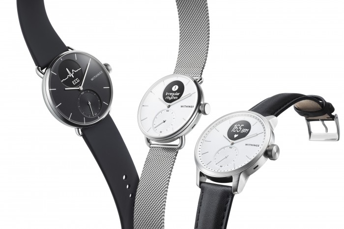 Die Scanwatch hat Zeiger wie eine herkömmliche Uhr und dazu noch ein kleines Display. (Bild: Withings)