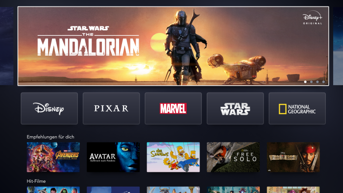 Startbildschirm von Disney+ auf einem Smart TV (Bild: Disney+)